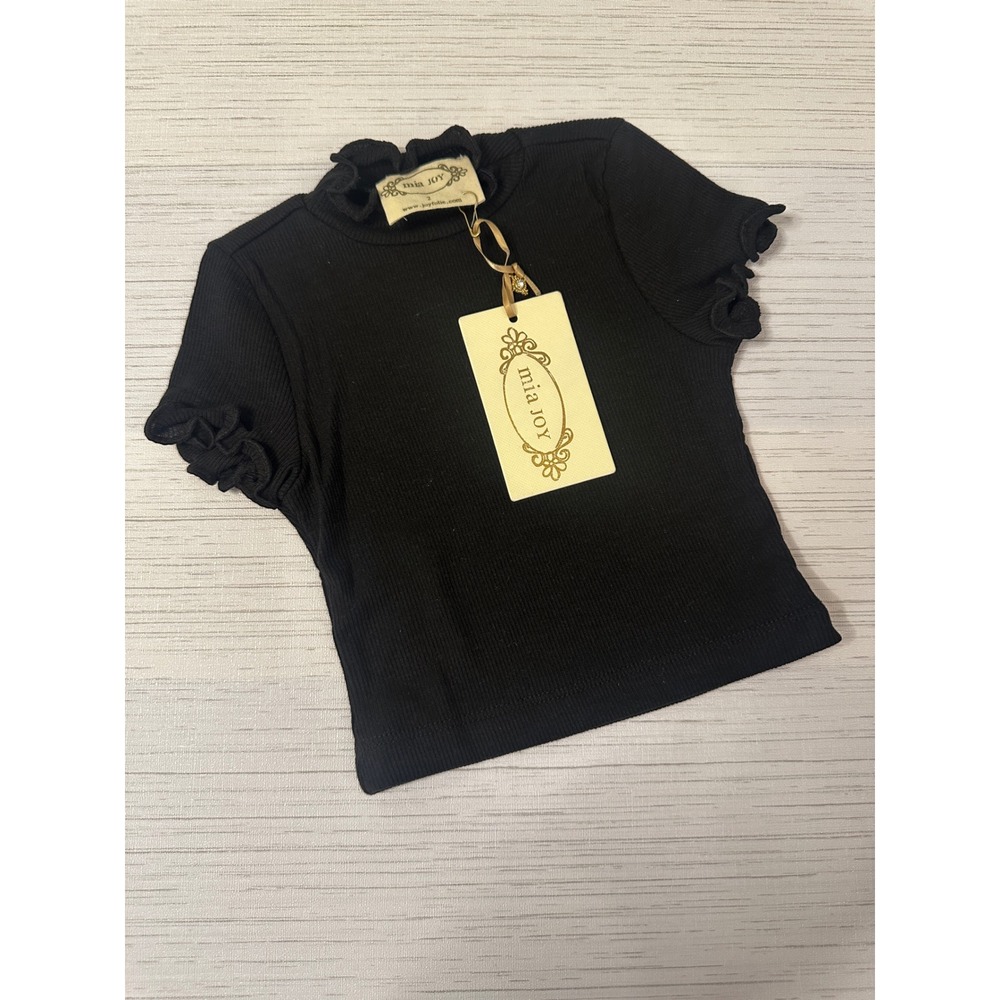 *NEW* Joyfolie Mia Joy Size 2 Shana Mock Turtleneck Top Black Ribbed Ruffle